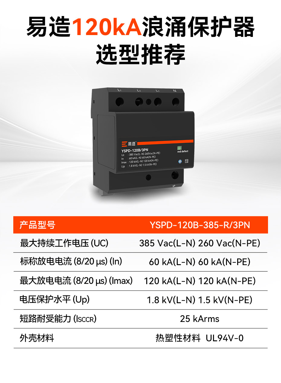 易造二級120kA浪涌保護器參數(shù)選型推薦